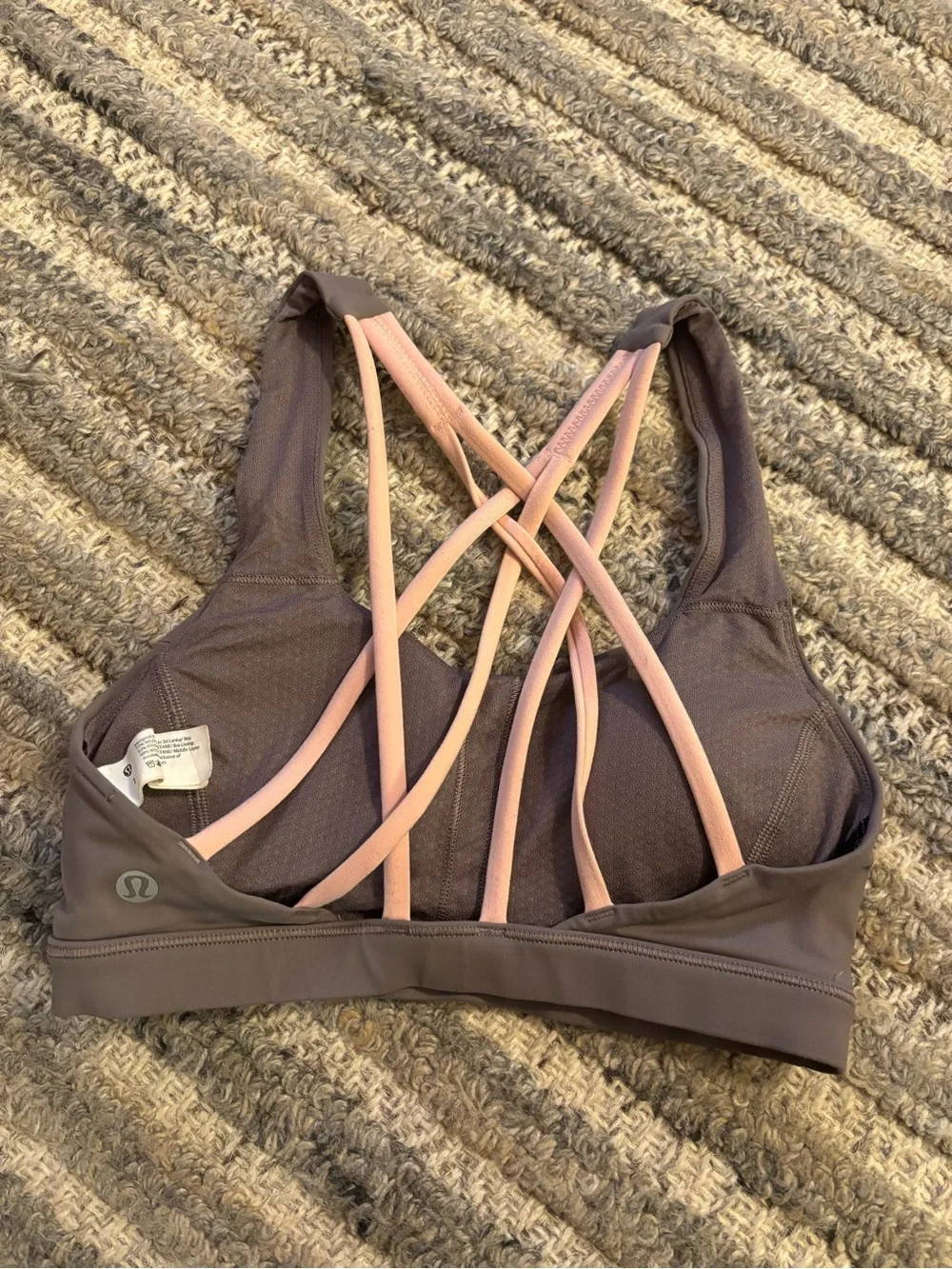 Lululemon | Women's Double-Strap Racerback Sports Bra - Taupe with Pink Straps